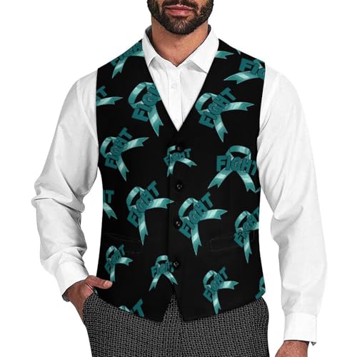 Fight Ovarian Cancer Novelty Men's Suit Vest Funny Formal Dress Vests Business Waistcoat