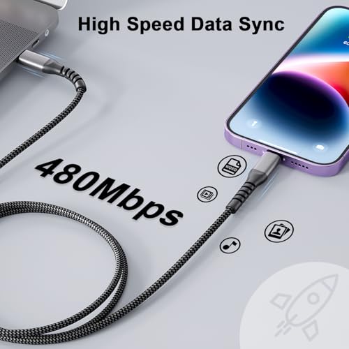 Miniatura 3 de Cable Usb C A Lightning Mfi 2pack - Carga Rápida Nylon 1m Para Iphone 14, 13, 12, 11, Pro Max, Xs