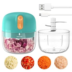 Oplaadbare hakmolen keuken elektrisch, 250 ml compacte multi-shredder (60 watt) keukenmachine mixer knoflookversnipperaar voor groenten, babyvoeding Treblewind (groen)