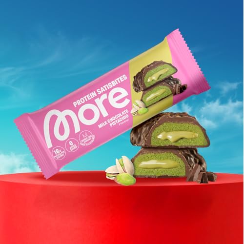 MORE Protein Satisbites, 12er Box Proteinriegel, Milk Chocolate Pistachio – Ansicht 2