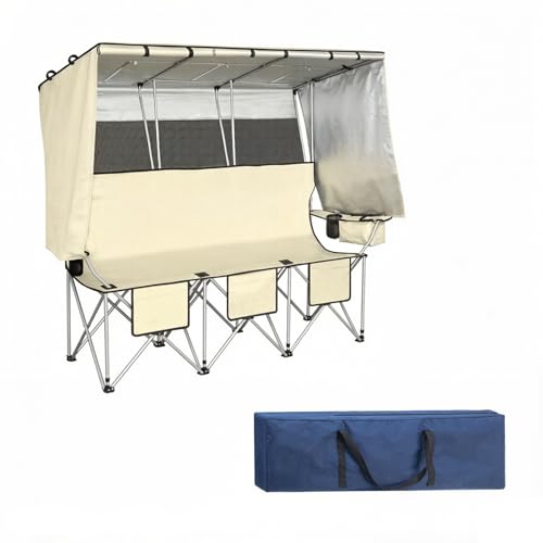 PLKO 3 Person Camping Chair with Canopy Shade Heavy Duty Beach Chair Outdoor Folding Camping Chair with Cooler Bag for Sports Backyard Fishing OutsideWhite