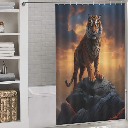 Rideau de douche tigre lavable 100% polyester pour baignoire de salle de bains - 2