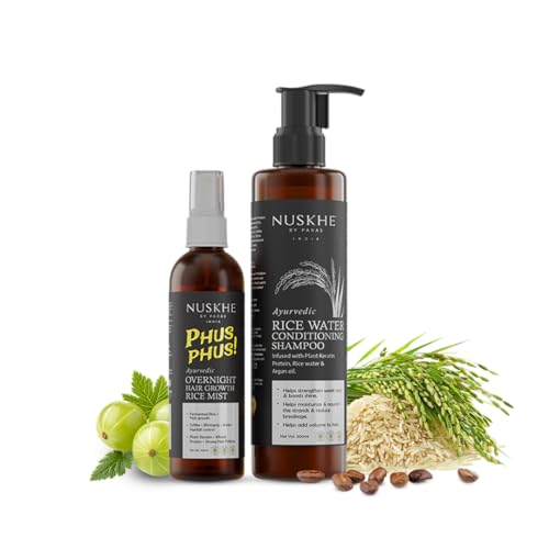 Nuskhe By Paras | Xtreme Hair Growth Combo | REDUCES HAIR FALL & PROMOTES HAIR NOURISHMENT | Ayurvedic Phus Phus Rice Hair Mist 100ml | Ayurvedic Rice Water Conditioning Shampoo 200ml