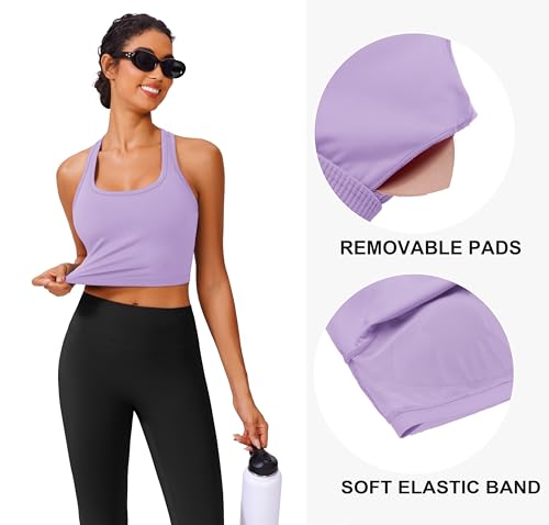 Image of PINSPARK Sports Bra Longline Racerback Tank Tops for Women Padded Workout Yoga Top