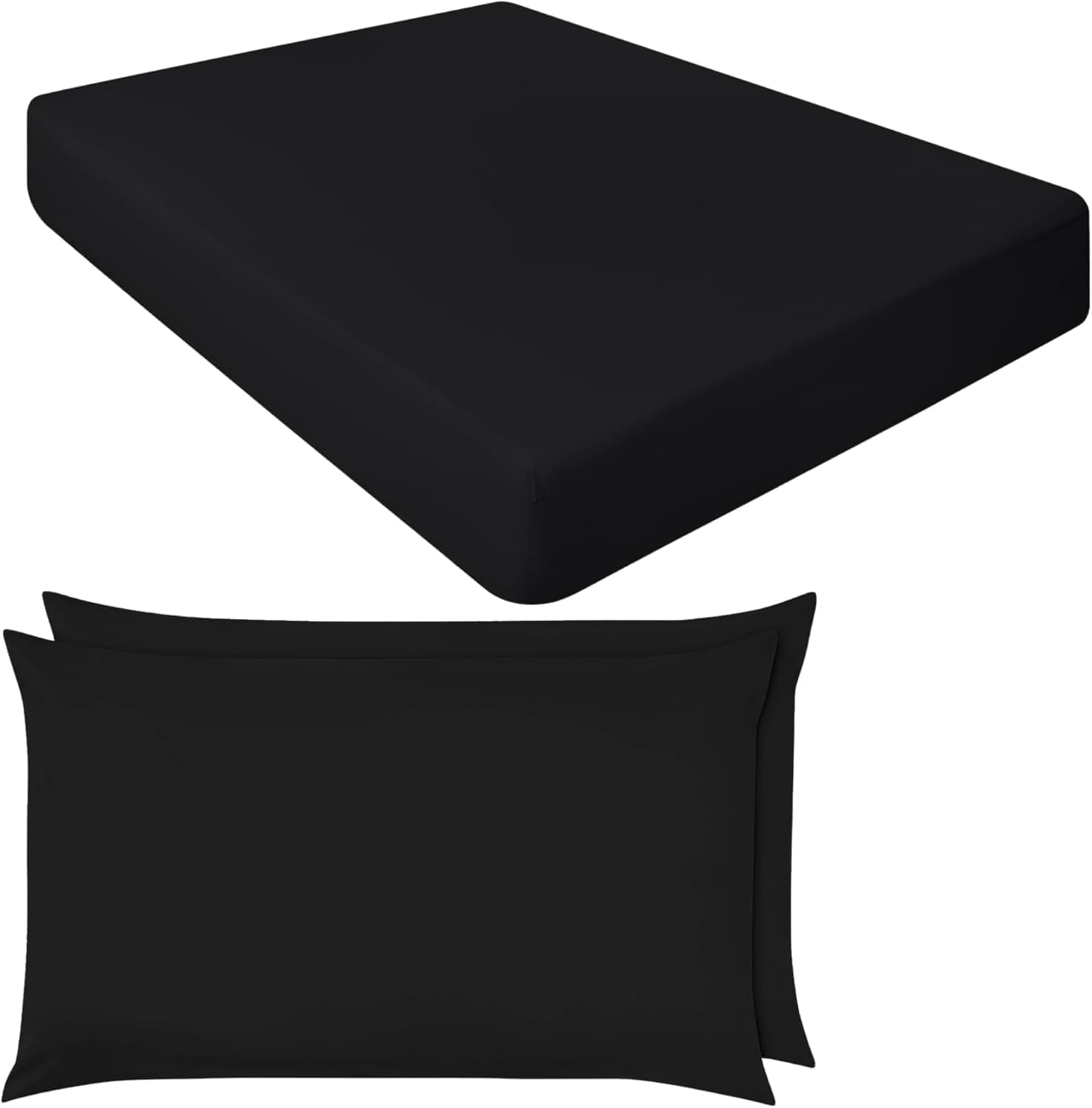 Niys Luxury Bedding Black Extra Deep Fitted Sheets 16"/40Cm Deep Luxury Percale In 15 Colours (, King + Pillowcase Pair)