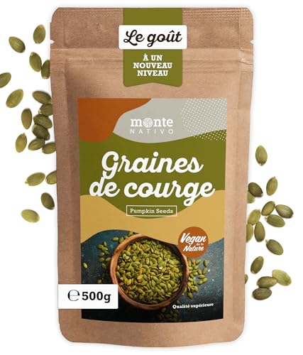 Graines de Courge crues Monte Nativo (500g) - Graines de Courge nature - Pumpkin Seeds raw - Épices aromatiques séchées avec soin, idéales pour Cuisiner et Assaisonner - Arôme et Goût intenses
