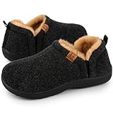 LongBay Men's Warm Memory Foam Slippers Home House Indoor Outdoor Anti-Slip Winter Shoes Black, 10/11 UK