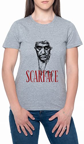 Montana Scarface Face Mujeres Camiseta De Manga Corta Gris Cuello Redondo Women T Shirt Grey Round Neck M