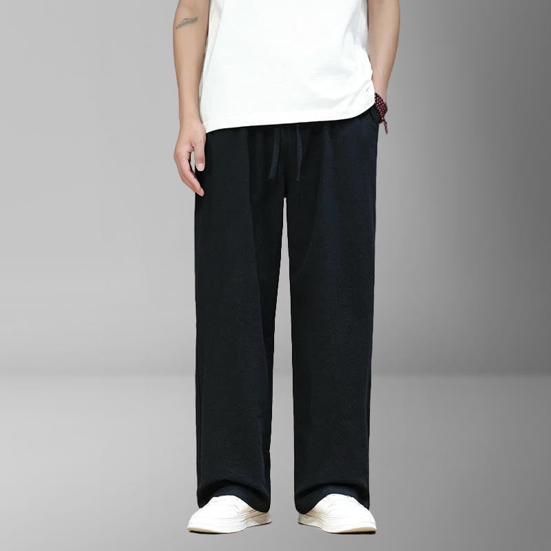 Men's Summer Chinese Style Solid Retro Linen Straight Trendy Casual Pants 7