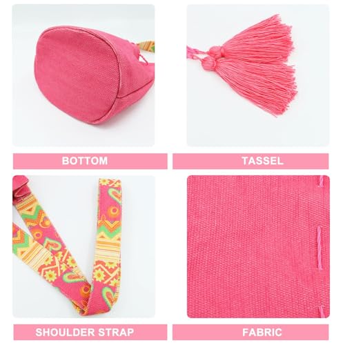 Bolso tote de lona rosa para mujer, bolso cruzado bohemio con correas para hombro, bolso de mano grande para viajes y uso diario miniatura 5