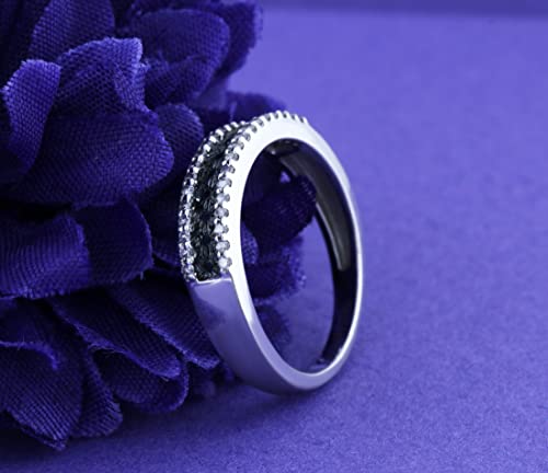 Dazzlingrock Collection 0.25 Carat (ctw) Round Black & White Diamond Ladies Anniversary Wedding Stackable Ring, Sterling Silver4