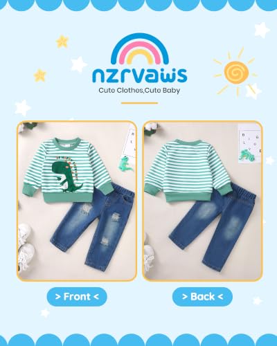 Image of NZRVAWS Toddler Baby Boy Clothes Pullover Sweater Ripped Jean Sweatsuit Little Boy Outfit Fall Winter Clothing Set 6M-7T