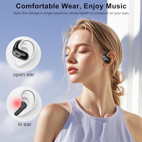 Image of Open Ear Ear buds, Bluetooth 5.4 Wireless Earbuds, 50H, Air Conduction Headphones, HD Stereo Bass Over Ear Earphones with Earhooks, Ultra-Comfort Secure Fit, IPX7 Waterproof Headset for Working Sports