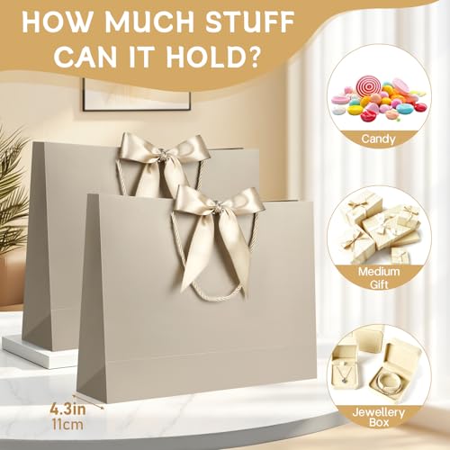 Image of JMANNI 12 Pcs Wedding Paper Gift Bags with Handle,13 inch Medium Thank You Gifts Bags with Ribbon Bow Bridal Shower Gifts for Baby Shower Graduation Holiday Birthday Party Supplies Mothers Day(Champagne)