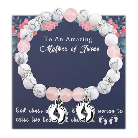 BAUNA Twins Mom gifts Mother of Two Charm Bracelet Parents Of Twins Gift Mom To Be Gift Footprints Charm Pregnant Woman Gifts (Twins footprints Br) Cover