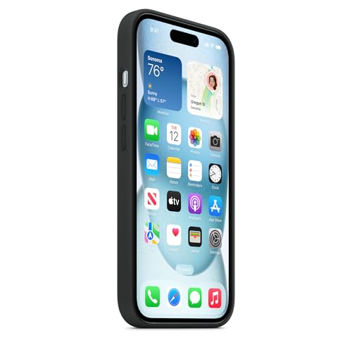 Image of Apple iPhone 15 Silicone Case with MagSafe: Lightweight Phone Case, Wireless Charging Compatible, Smooth Matte Finish; Black