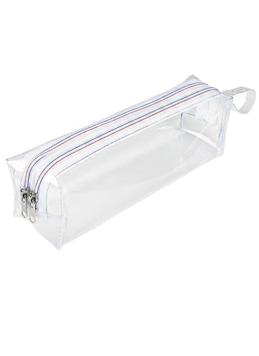 transparent pencil pouch, school pencil box with zipper,students pencil case large capacity, makeup pouch,stationery for students girls adults office transparent, 2 zippered exam pouch for cbse/icse