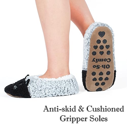Image of Cozylook Cute Animal Slippers for Women and Kids Fuzzy Non Slip Soft Sole | Warm plush lining, gripper dots, playful animal details, machine wash cold, toddlers teens and adult women, indoor use