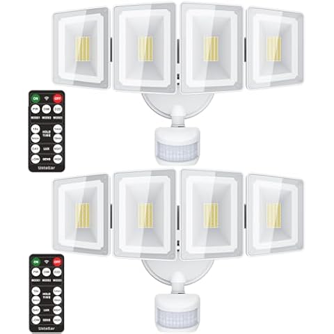 USTELLAR 100W Motion Sensor Light Outdoor Remote Control, 10000LM Super Bright LED Flood Light Outdoor, IP65 Waterproof Security Light Outdoor, 5000K White Motion Sensor Light for Yard Eave-2 Pack Cover