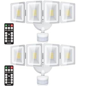 USTELLAR 100W 10000LM LED Security Lights Motion Sensor Outdoor, Remote Control 4 Heads LED Flood Light Outdoor, 5000K Daylight, IP65 Waterproof, Bright Motion Detected Light Outside Yard-2 Pack
