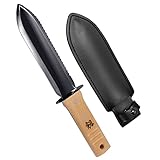 KAKURI Hori Hori Garden Knife with Sheath 12.5" [Carbon Steel Blade], Professional Garden Tool for Digging, Planting, Weeding, Wood Handle, Black