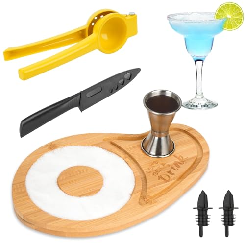 Cocktail Set Bartender Kit,Salt Rimmer for Cocktails,6-Piece Set Margarita Salt Rimmer Set,Margarita Rimmer Set,Include juicer Paring Knife Ounce Cup Liquor Bottle pourers