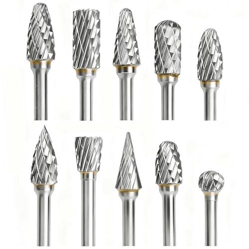 Juego De 10 Fresas De Carburo, Fresas Rotativas De Carburo, Fresas Con Vástago De 1/8 Para Fresas De Extremo, Brocas De Escofina, Accesorios De Lima, Metal, Madera, Piedra, Acero, Amolado