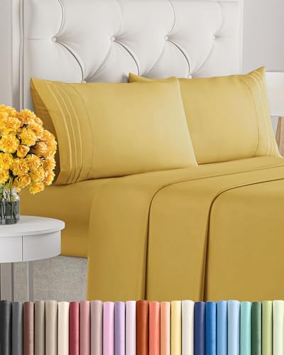Image of Queen Size 4 Piece Sheet Set - Ultra Soft & Cooling Bed Sheets - Mustard | Fits 8 Inch to 16 inch Mattress, Wrinkle Free & Fade Resistant with Deep Pockets, Breathable, Comfy Hotel Luxury Bedding