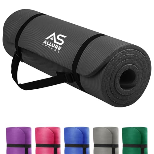 Allure Sphere Yoga Mat 10mm Thick Double Sided Non-Slip NBR Exercise Mat - Ideal Floor Mat For Gymnastic Pilates Fitness Workout Stretching - Training Equipment For Home Gym & Outdoor (Black)