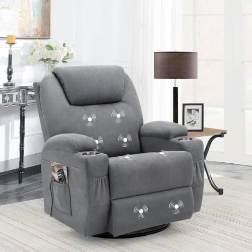 Image of Flamaker Rocking Chair Recliner Chair with Massage Swivel Ergonomic Lounge Chair Classic Single Sofa with 2 Cup Holders Side Pockets Living Room Chair Home Theater Seat (Gray)