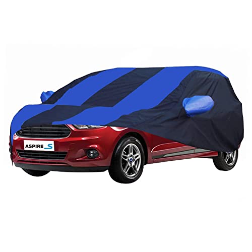 Image of Allextreme VSK5002 Car Body Cover Compatible with Ford Aspire Custom Fit Dustproof UV Heat Resistant Indoor Outdoor Body Protection (Navy Blue & Blue with Mirror)