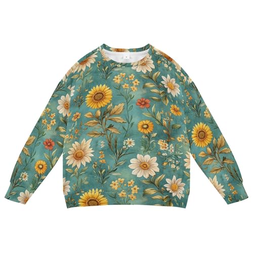 JUNZAN Autumn Flowers Sunflower Lily Rosemary Teal Kids Boys Hoodie Sweatshirt Fleece Boys Sweat Shirt Sports 4T