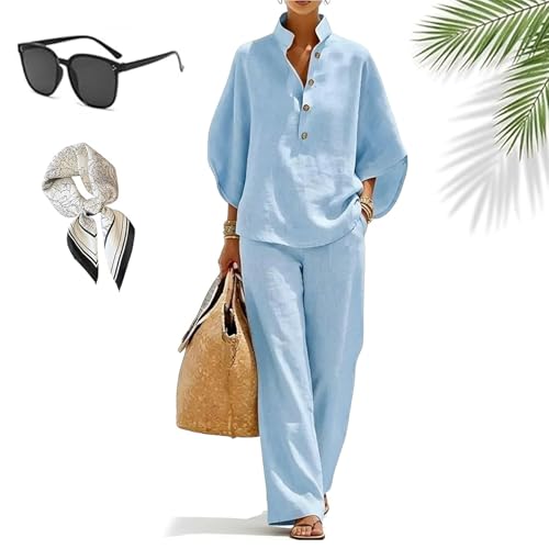 Ensemble deux pièces femme lin coton fluide avec pantalon large