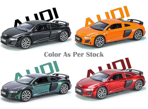 Image of 1:32 Scale Audi R8 Die-Cast Car - Alloy Pull Back Toy Vehicle with Lights, Engine Sounds & Openable Doors - Metal Sports Car Model for Boys, Kids & Collectors (Color as per Stock)
