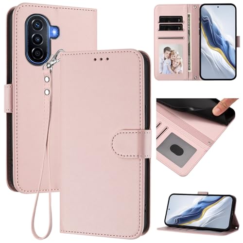 Pzwoxukhov Compatible with Huawei Nova Y70 / Nova Y70 Plus Case Cover,Compatible with Huawei Enjoy 50 Phone Case,Solid Color flip Shockproof Case Cover Pink