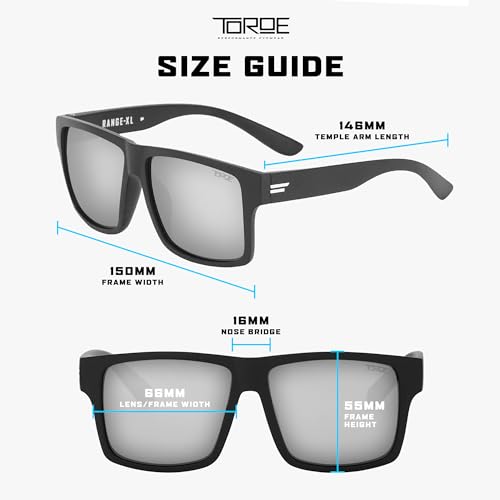 Image of TOROE Eyewear Matte Black RANGE XL Frame Sunglasses Light Weight TR90 Frame, Polarized Polycarbonate Lens