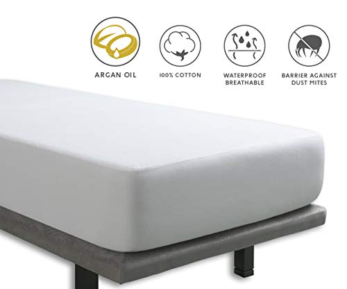 Tural - Protector de Colchón Impermeable con Tratamiento de Aceite de Argán | Transpirable | Ajustable | Rizo 100% Algodón. Talla 150x190/200 cm