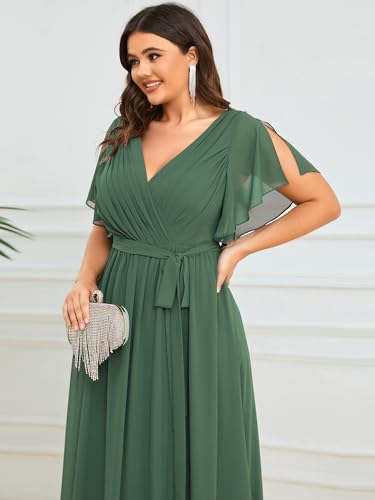 Image of Ever-Pretty Plus Women's Chiffon Bridesmaid Dress A-Line Empire Waist Floor Length Plus Size Formal Wedding Guest Dresses