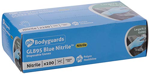 Bodyguard GL8953 Nitrile Disposable Gloves, Powder Free, Size L, Blue, 100 Pieces