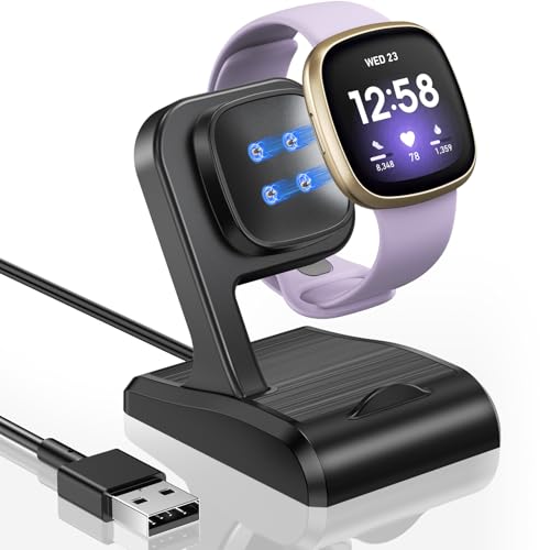 Charging Dock Compatible with Fitbit Versa 3/4 & Sense 1/2, Magnetic Charger Stand for Versa 3/4 for Sense 1/2 with 4.9ft Charging Cable Charger Replacement Accessories