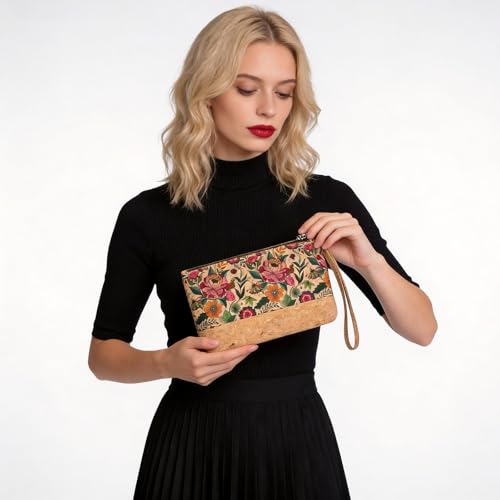 Image of boshiho Natural Cork Clutch Wristlet Wallet Cell Phone Card Holder Coin Purse Bag