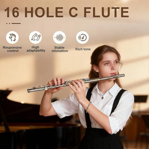 Kmise Closed Hole C Flute, Responsive Flute Instrument, Premium and Durable Flutes with Gig Bag, Collapsible Stand, Beginner\'s Guide, Cleaning Kit - Effortless for Beginners, Students (Bronze)
