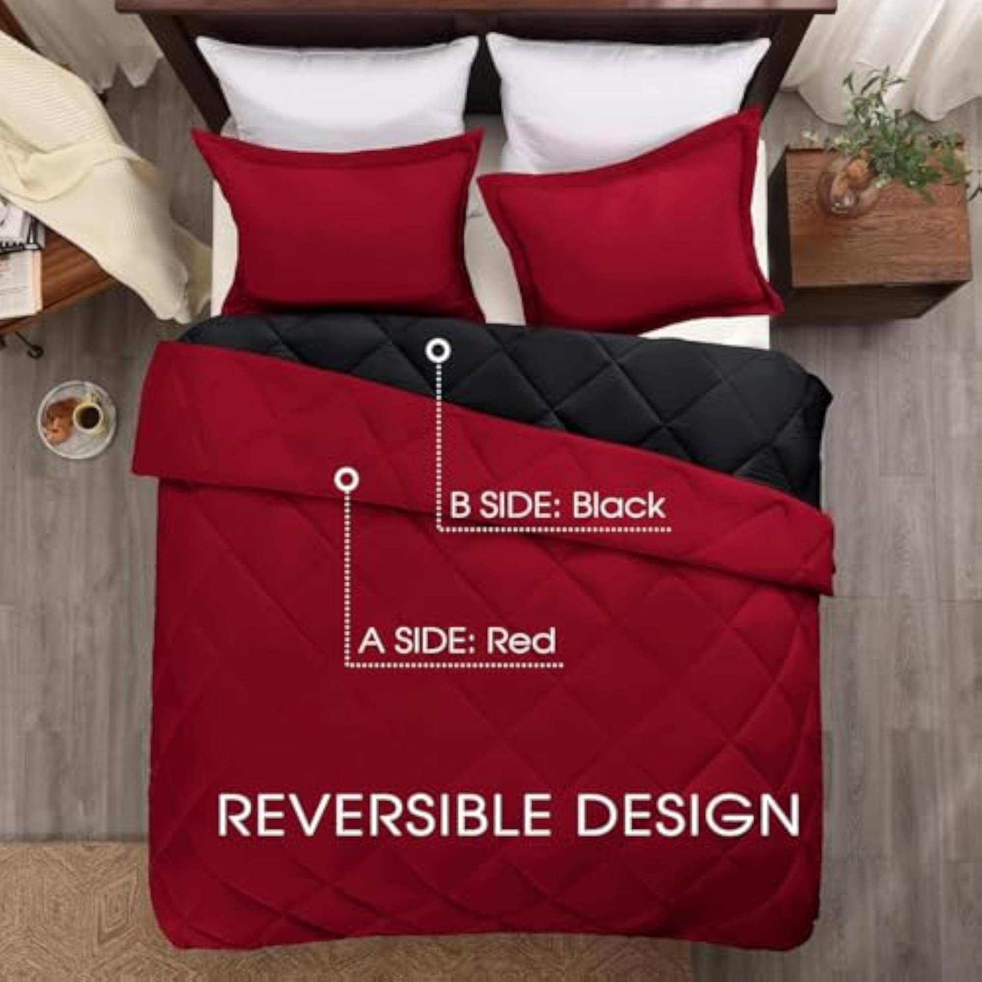 3PC Reversible Comforter Set, Lightweight Microfiber Quilt for King Size Double Bed