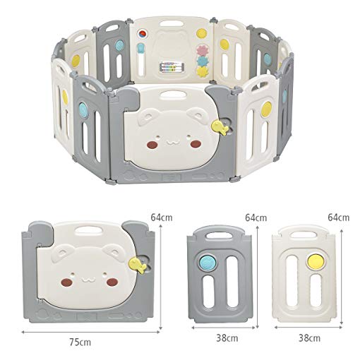 COSTWAY Grondbox baby 12/14/16 paneel, opvouwbaar baby speelbox babybox, kinderen veiligheid speelruimte activiteiten… - Image 5