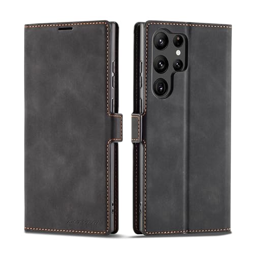 Coque Samsung S24 Ultra en cuir PU premium noir style portefeuille élégant