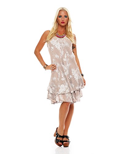 ZARMEXX Vestido verano largo hasta rodilla doble capa Algodón Vestido De Playa Cuello Pico floraler Por todo Estampado