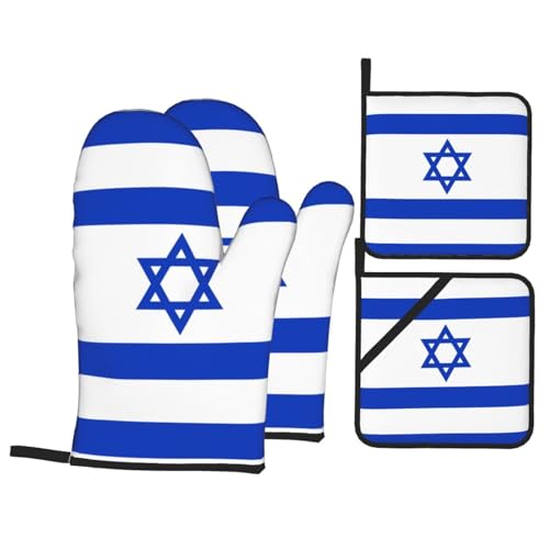 WHJSHOP Bandiera israeliana stampa strati cucina: coperture impermeabili per forno per una manipolazione sicura e una facile pulizia - Pacchetto di 4 pezzi di protezione dal calore