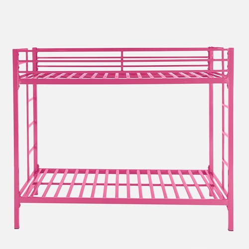 Image of Pilio Twin Over Twin Metal Bunk Beds for Kids | Bunker Bed for Adults | Double Decker Bed for Kids Room Furniture | Frame Only, Mattress not Included (Pink)