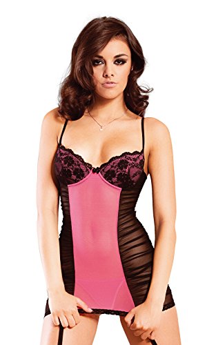 SoftLine Elegantes Strapskleid mit Push-Up-BH Casey, mit G-String im Set, Farbe: rosa/schwarz, Größe: L