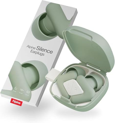 Alpine Silence Earplugs for Sleep, Focus & Travel - V-Shape Snug Fit & Soft Oval Tips – 4 Sizes XS/S/M/L - Comfortable, Reusable Hearing Protection - up to 25dB – Green